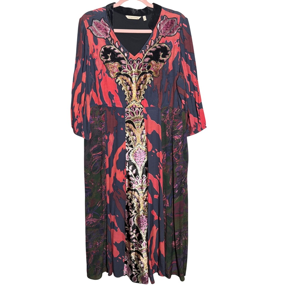 Soft Surroundings Sz 14 Petite Epiphany Maxi Dress Mix Media w velvet Stunning!